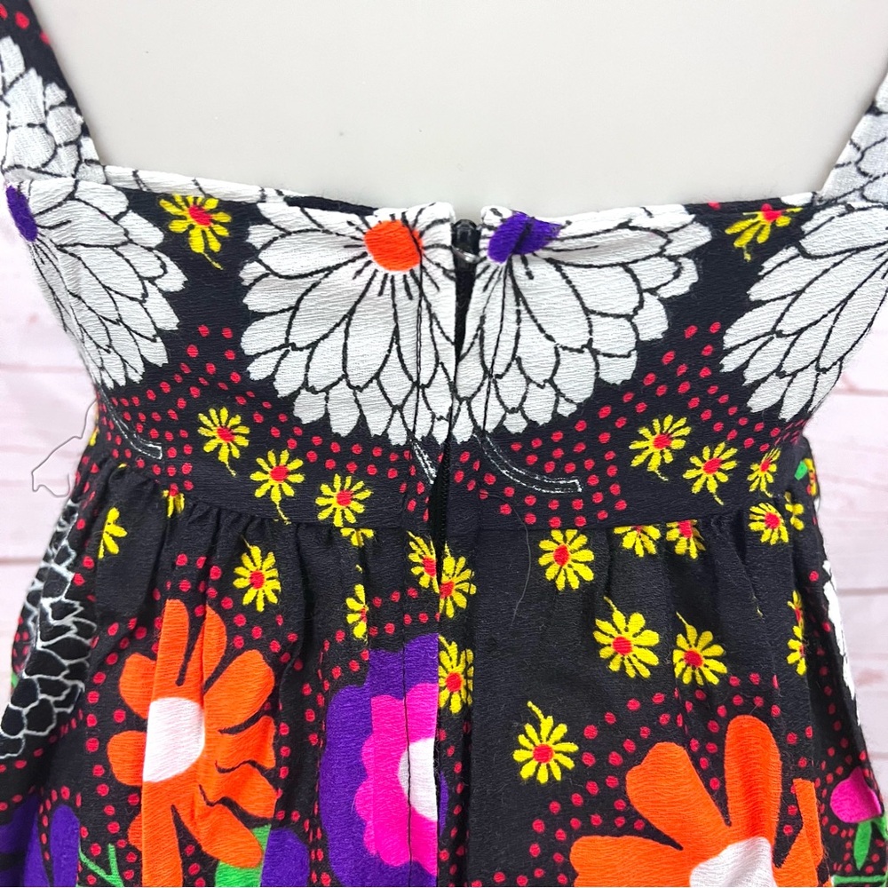 Vintage Bright Retro Neon 60’s Mod Floral Paisley Overall Backless Maxi Dress - Picture 7 of 12